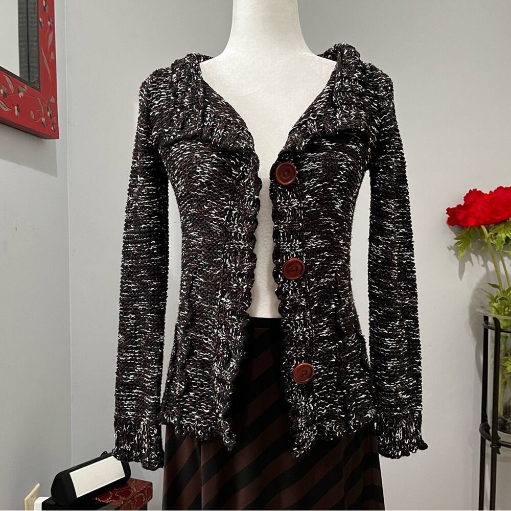 NEW BCBG Academia Flutter Collar Button Front Open Weave Knit Cardigan S NWOT